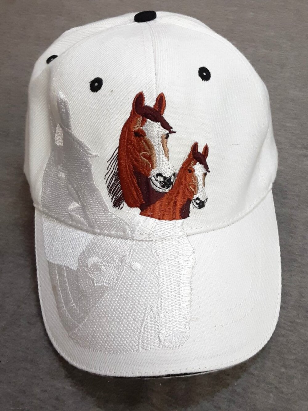Unisex Horse Cap OSFA White/Brown Adjustable Back 100% Cotton